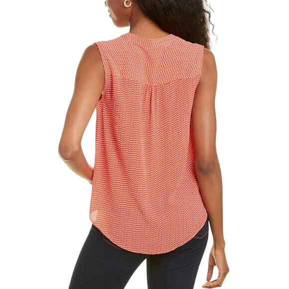 Vince Camuto Red White Tank Blouse Womens Small Sleeveless Pintuck Split Neck - Picture 2 of 8